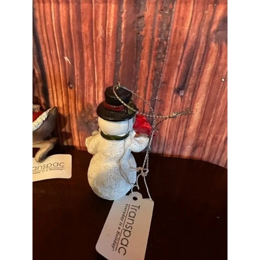 Set Of 3 Transpac Holiday Ornaments:‎ Reindeer Snowman & Cardinal
